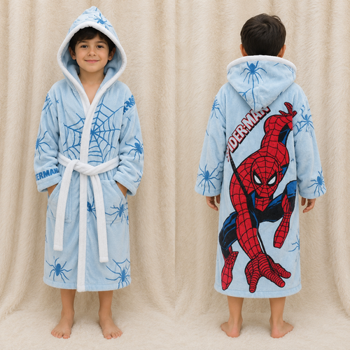 حوله بچگانه کارتونی \ حوله پالتویی بچگانه طرح مردانه عنکبوتی اسپایدرمن