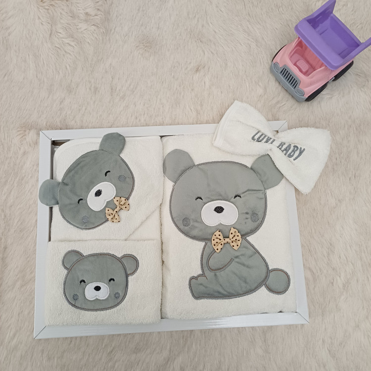 ست سیسمونی نوزادی دخترانه و پسرانه 4 تیکه طرح خرس رنگ توسی با جعبه مارک lovi baby.اورجینال.دوخت با کیفیت.بسیار نرم و لطیف و بدون ایجاد حساسیت