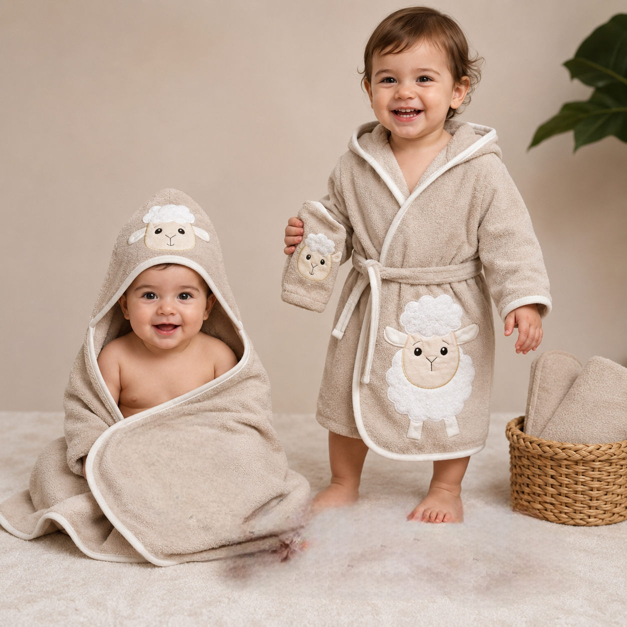 ست سیسمونی نوزادی اسپرت 4 تیکه طرح ببعی رنگ کرمی با جعبه مارک lovi baby.اورجینال.دوخت عالی.ضد حساسیت.نرم و لطیف