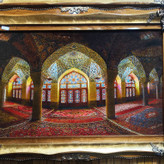 تابلو فرش طرح مسجد نصیرالملک.دستباف.رج50-گل ابریشم-طرح استاد ترابی-امضادار