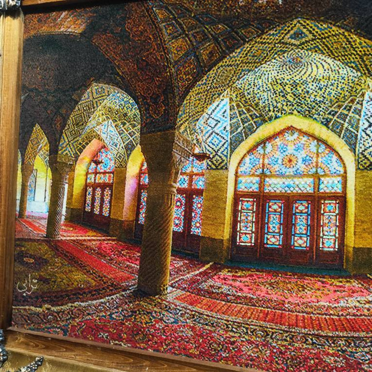 تابلو فرش طرح مسجد نصیرالملک.دستباف.رج50-گل ابریشم-طرح استاد ترابی-امضادار