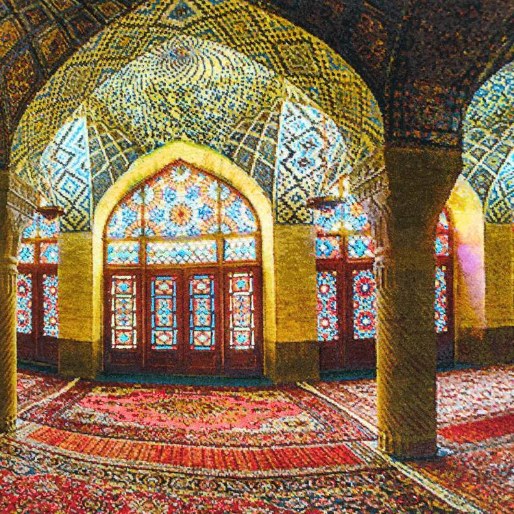 تابلو فرش طرح مسجد نصیرالملک.دستباف.رج50-گل ابریشم-طرح استاد ترابی-امضادار