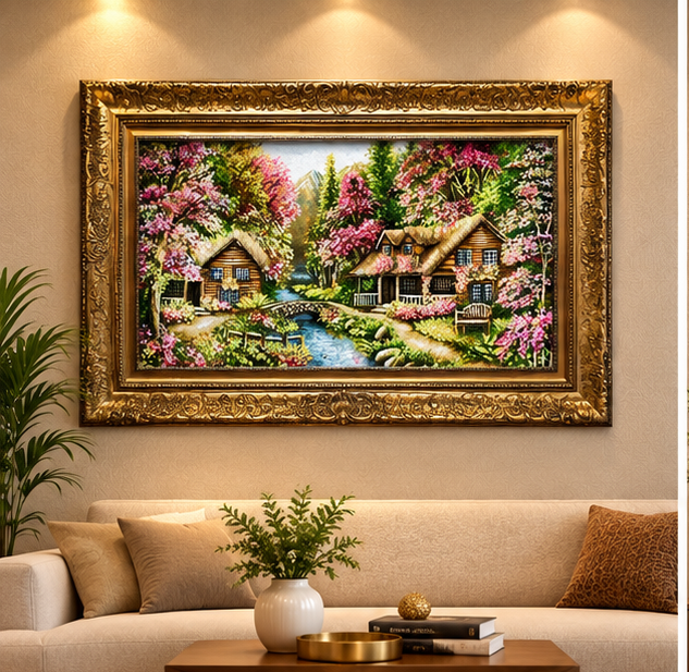 تابلو فرش طرح طبیعت.دستباف.رج40
