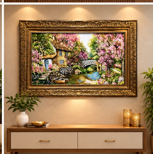 تابلو فرش طرح طبیعت.دستباف.رج40