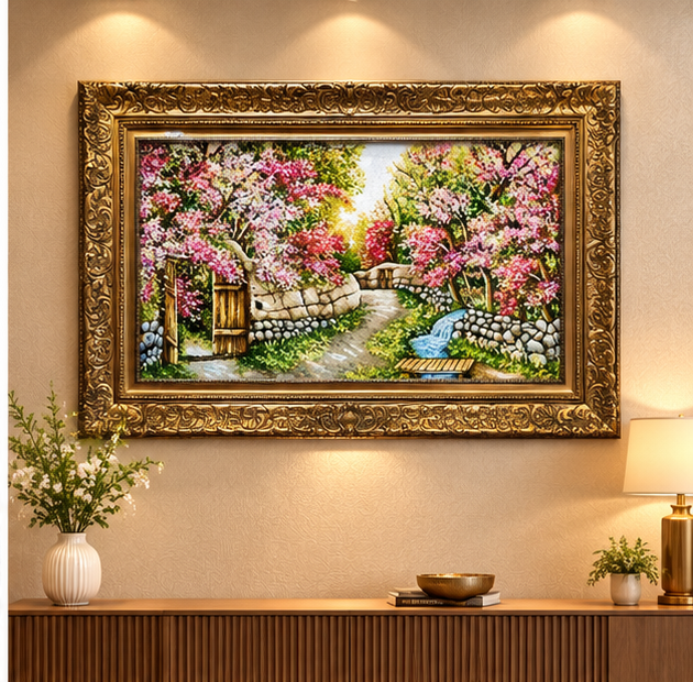 تابلو فرش طرح طبیعت.دستباف.رج40